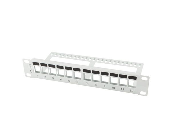 Patch panel 12 portov 1U s organizérom pro keystone moduly šedý lanberg