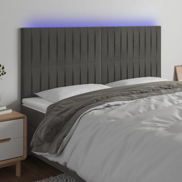 vidaXL Čelo postele s LED tmavosivé 160x5x118/128 cm zamat