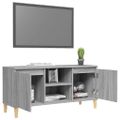 vidaXL TV stolík nožičky z masívneho dreva sivý sonoma 103,5x35x50 cm