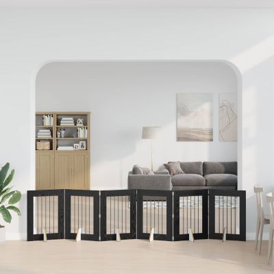 vidaXL Skladacia psia brána so stojanmi 6 ks Čierny dub 362 cm