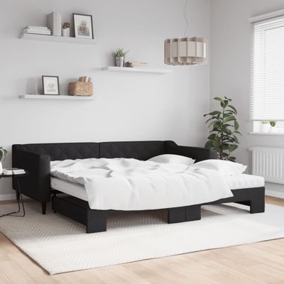 vidaXL Rozkladacia denná posteľ s matracmi čierna 100x200 cm látka