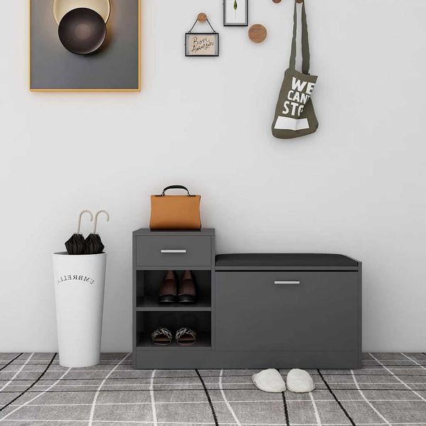 vidaXL Lavica na topánky sivá 94,5x31x57 cm kompozitné drevo