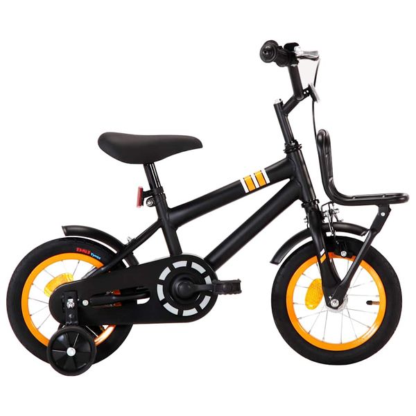 vidaXL Detský bicykel s predným nosičom čierny a oranžový 12 palcový