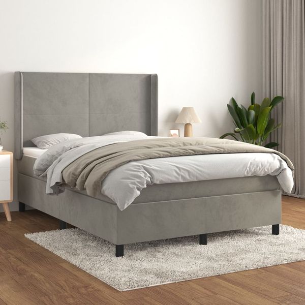 vidaXL Posteľný rám boxsping s matracom bledosivý 140x200 cm zamat