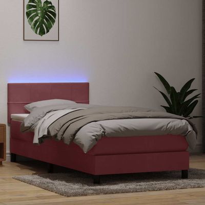 vidaXL Posteľný rám boxsping s matracom a LED ružový 90x220 cm zamat