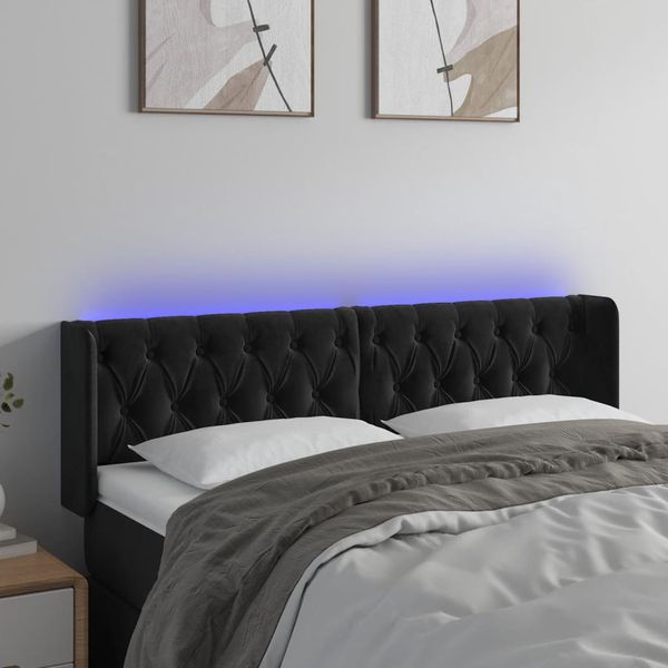 vidaXL Čelo postele s LED čierne 163x16x78/88 cm zamat