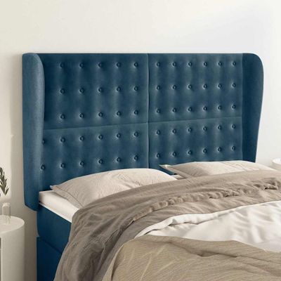 vidaXL Čelo postele so záhybmi tmavomodrá 147x23x118/128 cm zamat