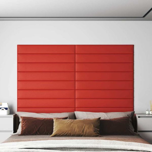 vidaXL Nástenné panely 12 ks červené 90x15 cm umelá koža 1,62 m²