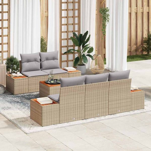 vidaXL Súprava záhradných pohoviek s vankúšom 6 pcs Béžová Poly ratan