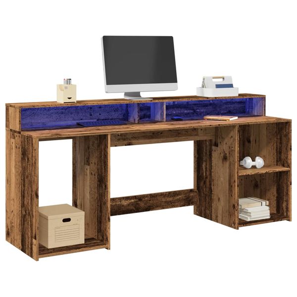 vidaXL Stôl s LED svetlami staré drevo 200x55x91 cm kompozitné drevo