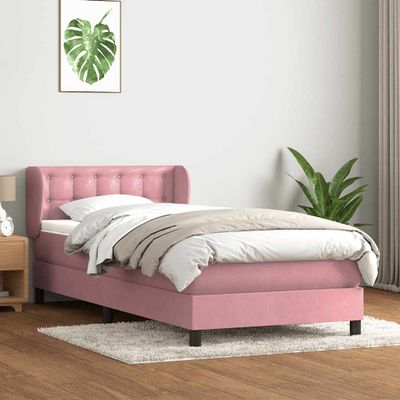 vidaXL Posteľný rám boxsping s matracom ružový 80x210 cm zamat