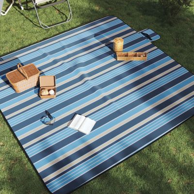 vidaXL Pikniková deka skladacia modrá a biela pruhy 200x200 cm zamat