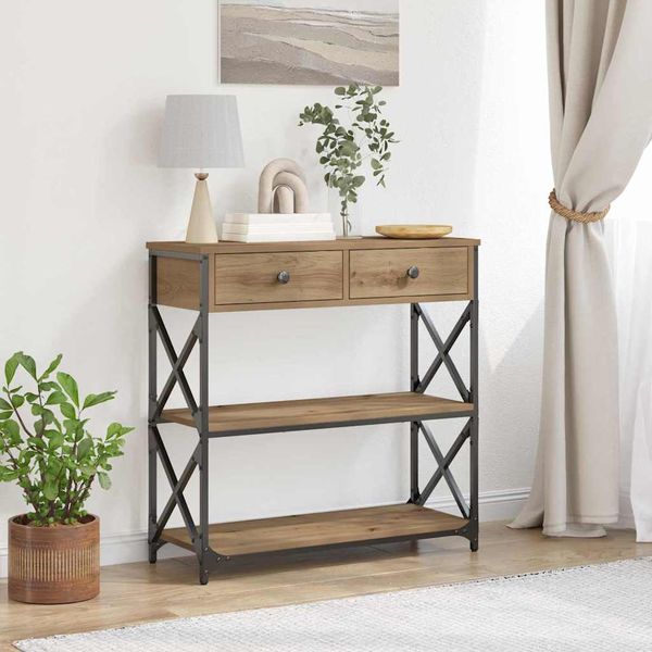 vidaXL Konzolový stôl so zásuvkou dub artisan 75 x 28 x 75 cm