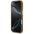 Puzdro Guess Case Magsafe PU Leather s trojuholníkovým logom a strieborným kovovým rámom fotoaparátu pre iPhone 17 hnedá