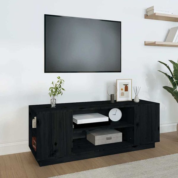 vidaXL TV skrinka čierna 110x35x40,5 cm masívna borovica