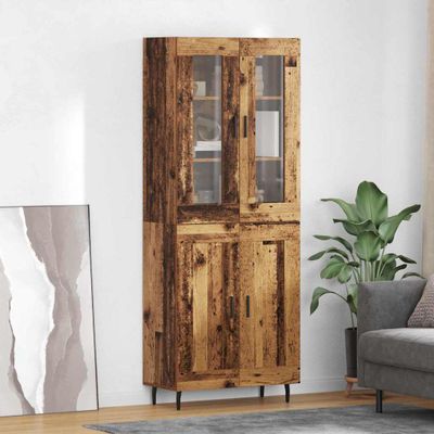 vidaXL Highboard 2 pcs Staré drevo Drevovláknitá doska a sklo