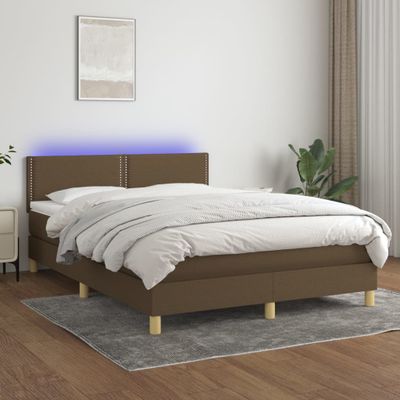 vidaXL Posteľ boxsping s matracom a LED tmavohnedá 140x190 cm látka