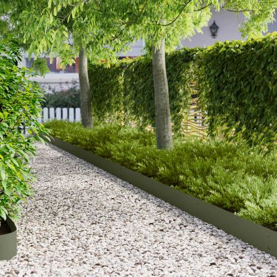 vidaXL Obrubník trávnika 10 ks 103 x 20 cm Oceľ Olivovo zelená