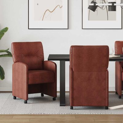 vidaXL Jedálenské stoličky na kolieskach 2 pcs Lesklá hnedá Umelá koža