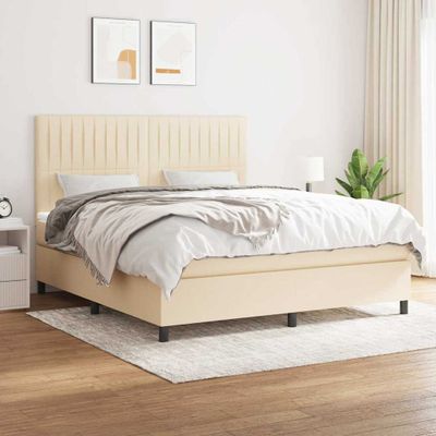 vidaXL Posteľný rám boxspring s matracom krémový 160x200 cm látka