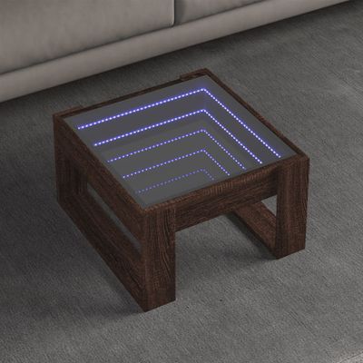 vidaXL Konferenčný stolík s nekonečnými LED hnedý dub 50x53x30 cm