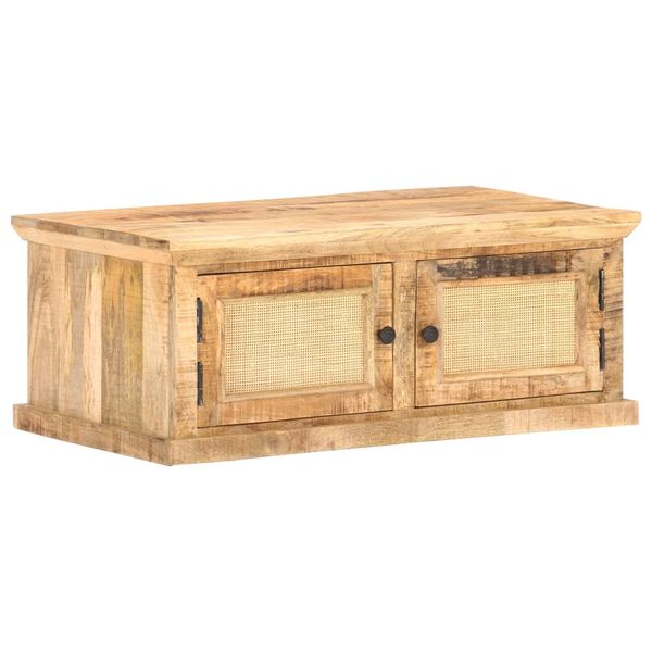 vidaXL Konferenčný stolík 90x50x35 cm mangové drevo a prírodná trstina