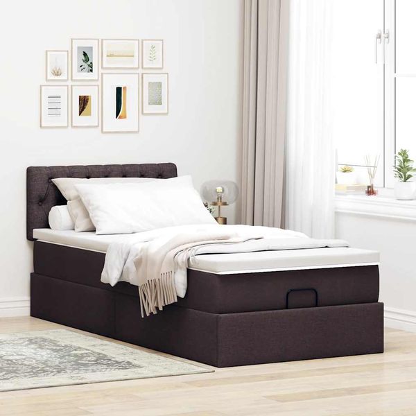 vidaXL Osmanská posteľ s matracom tmavohnedá 90x200 cm látka