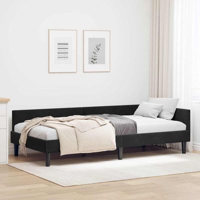 vidaXL Rohový rám postele s čelnou doskou Čierny 100 cm x 200 cm Zamat