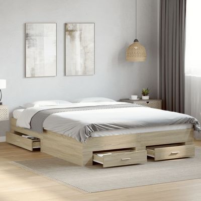 vidaXL Posteľný rám so zásuvkami dub sonoma 160x200cm kompozitné drevo
