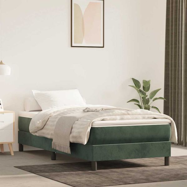 vidaXL Matrac s taštičkovými pružinami stredná tvrdosť tmavozelený 100x220x20 cm zamat
