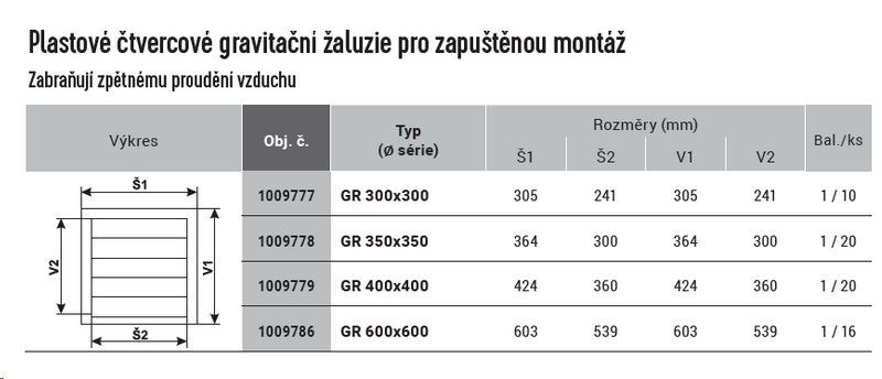 VENTS GR 300x300 plastová gravitační žaluzie