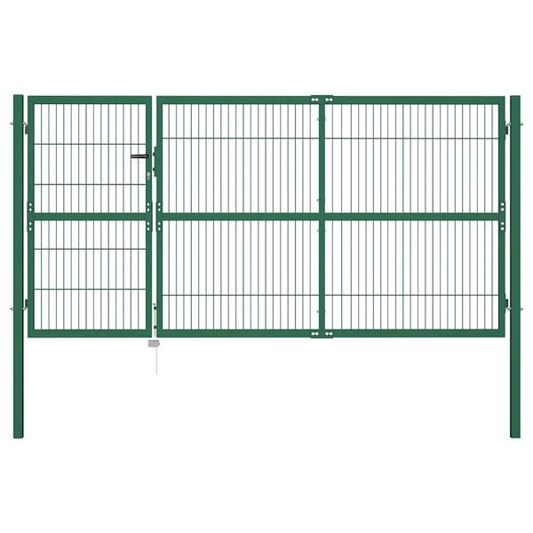 vidaXL Záhradná brána so stĺpikmi 350x140 cm oceľovo zelená