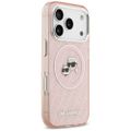 Karl Lagerfeld puzdro Magsafe IML trblietavé puzdro s kovovým rámom fotoaparátu a tlačidlami, hlavy Karla a Choupette na opakovanom logu KL pre iPhone 17 Pro ružová