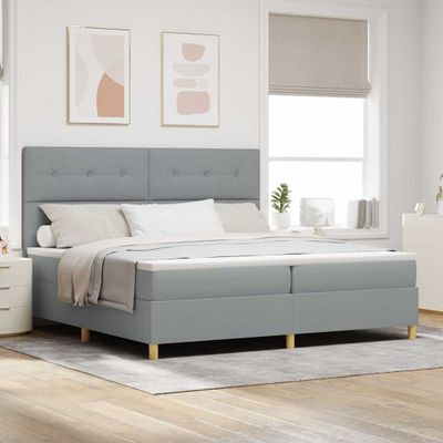 vidaXL LED box s pružinami Svetlosivá 200 x 200 cm látka