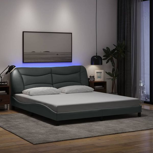 vidaXL Rám postele s LED bez matraca Hvar bledosivý 180x200 cm látka