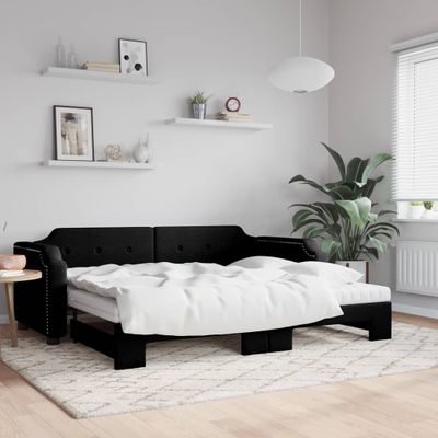 vidaXL Rozkladacia denná posteľ s matracmi čierna 90x190 cm látka