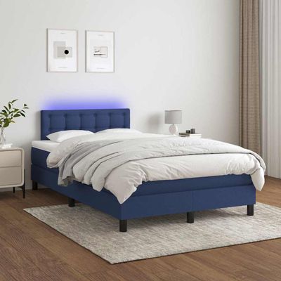 vidaXL Posteľ boxsping s matracom a LED modrá 120x200 cm látka