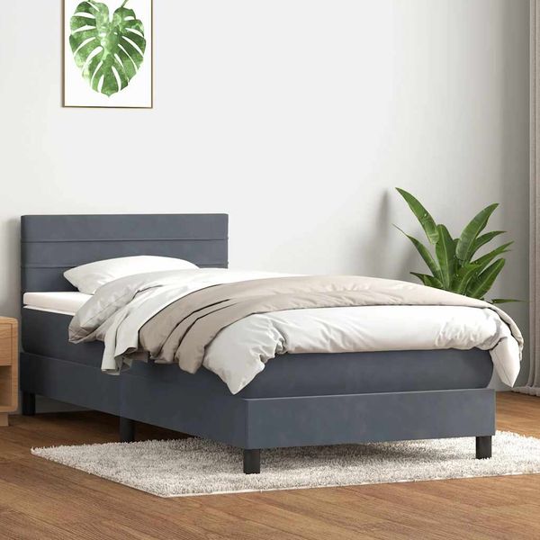 vidaXL Posteľný rám boxspring s matracom tmavosivý 80x220 cm zamat
