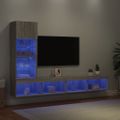 vidaXL 4-dielne TV nástenné skrinky s LED sivé sonoma kompozitné drevo