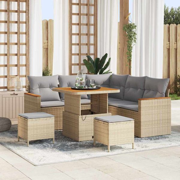 vidaXL Súprava záhradných pohoviek s vankúšom 8 pcs Béžová Poly ratan