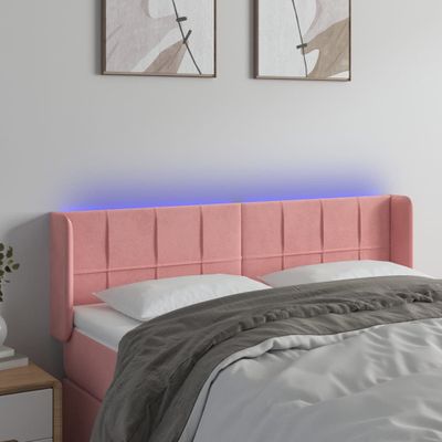 vidaXL Čelo postele s LED ružové 147x16x78/88 cm zamat