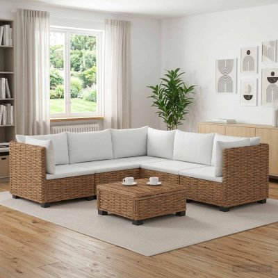vidaXL 6 ks Ratanová lounge súprava s vankúšmi GENDT Prírodný ratan