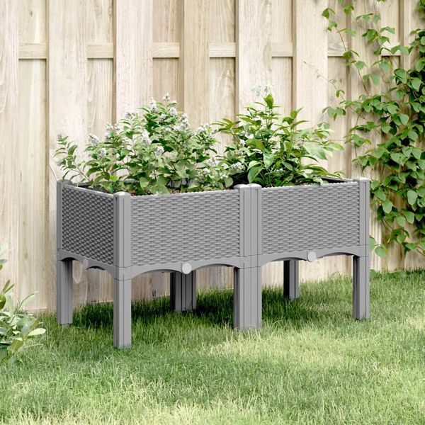 vidaXL Záhradný kvetináč s nohami bledosivý 80x40x42 cm PP