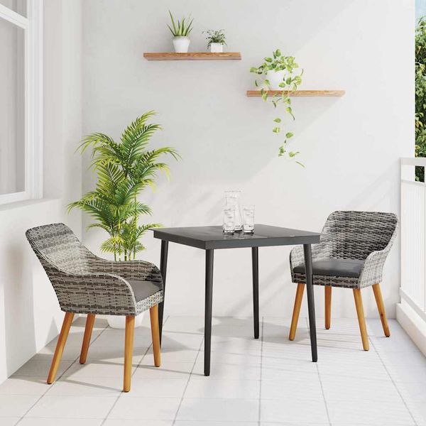 vidaXL Záhradný jedálenský set s vankúšom 3 pcs Sivá polyratan