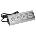 ORNO VIRONE FS-4 Povrchová rohová zásuvka 3x 230V, 2xUSB, 1,5m kábel, nerez