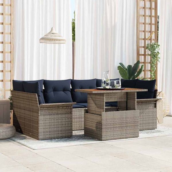 vidaXL Súprava záhradných pohoviek s úložiskom 7 pcs Sivá Poly ratan