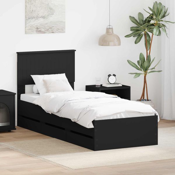 vidaXL Rám postele so zásuvkou Čierna 75 x 190 cm Inžinierske drevo