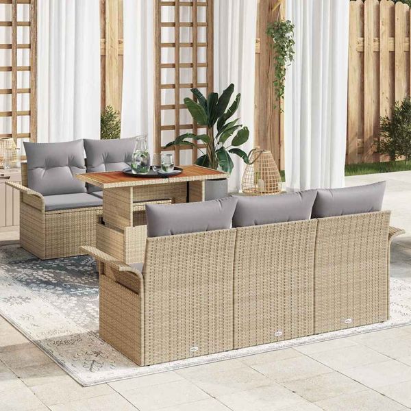 vidaXL Súprava záhradných pohoviek s úložiskom 6 pcs Béžová Poly ratan