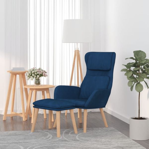 vidaXL Relaxačné kreslo s podnožkou modré zamat