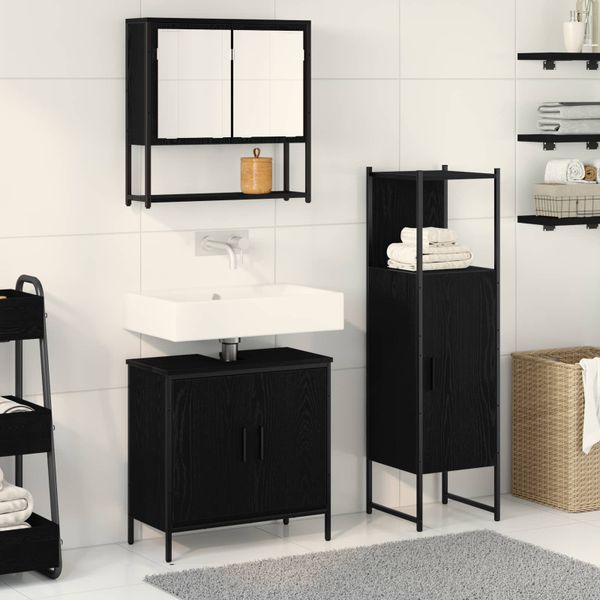 vidaXL Sada kúpeľňového nábytku Nástenný 3 pcs Čierna Kompozitné drevo